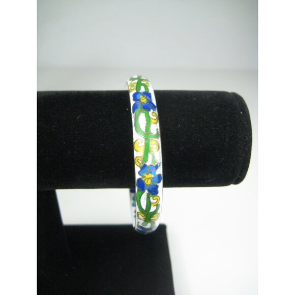 Vintage Floral Cloisonné Bangle Bracelet 7 inch Diameter CHIP SMALL - Picture 7 of 9